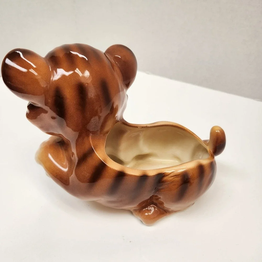 Vintage Lefton Tiger Green Eyes Ceramic Planter Get well 7